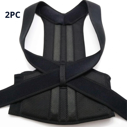 Ramveo black posture corrector back brace with adjustable cross-back straps and lumbar support belt