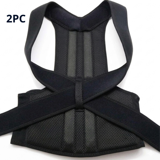 Ramveo black posture corrector back brace with adjustable cross-back straps and lumbar support belt